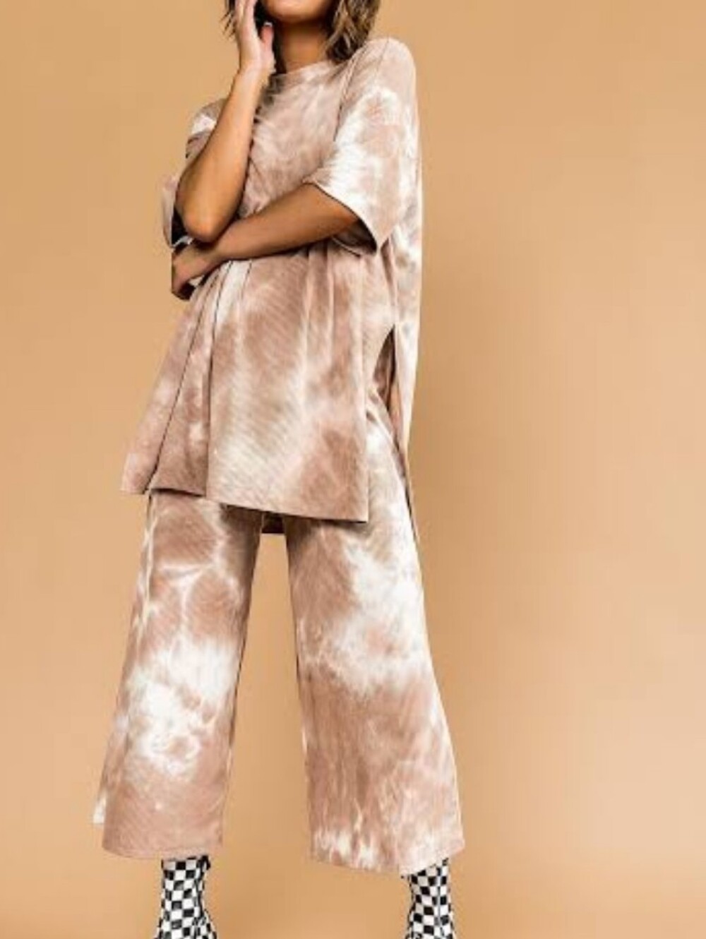 LALA ORIGINAL: Lex Ribbed Playsuit in Iced Latte Tie Dye